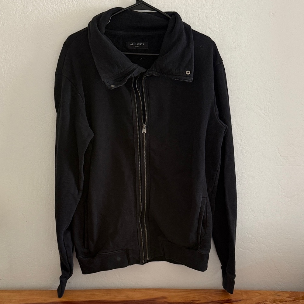 All Saints Men's Zip-Up Black Sweater